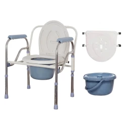 Portable Medical Commode Chair for Elderly and Patients, Rust-Resistant Durable Frame, Adjustable Height, Non-Slip Feet, Removable Bucket and Padded Armrests