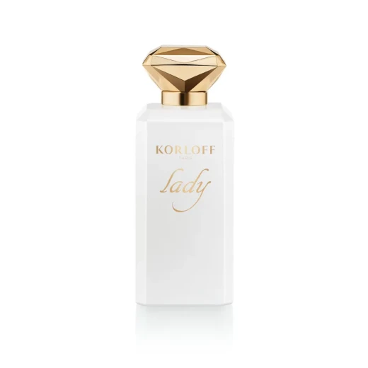 عطر KORLOFF Lady In White للنساء 88 مل | أو دو بارفان بودري زهري بنفحات اللوز والعسل وزهر البرتقال والمسك والفانيليا