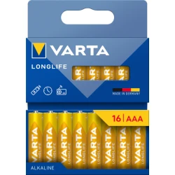 بطاريات VARTA Longlife AAA، عبوة 16 قطعة، 1.5 فولت، عمر طويل وقابلة للتخزين حتى 10 سنوات، مثالية لأجهزة التحكم والساعات والراديو