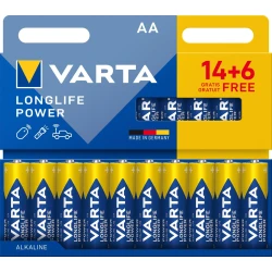 بطاريات VARTA Longlife Power AA، عبوة 20 قطعة، بطاريات قلوية Mignon LR6، طاقة موثوقة للاستخدام اليومي في أجهزة الراديو والأجهزة المتوافقة