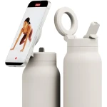 Ringo Pro 24oz Stainless Steel Water Bottle in Ivory with Double-Wall Vacuum Insulation, Rotating Magnetic Phone Holder and Integrated Straw - Ringo