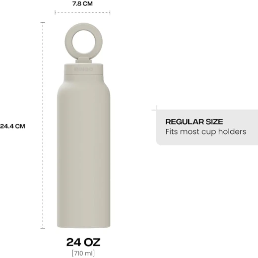 Ringo Pro 24oz Stainless Steel Water Bottle in Ivory with Double-Wall Vacuum Insulation, Rotating Magnetic Phone Holder and Integrated Straw - Ringo - Image 2