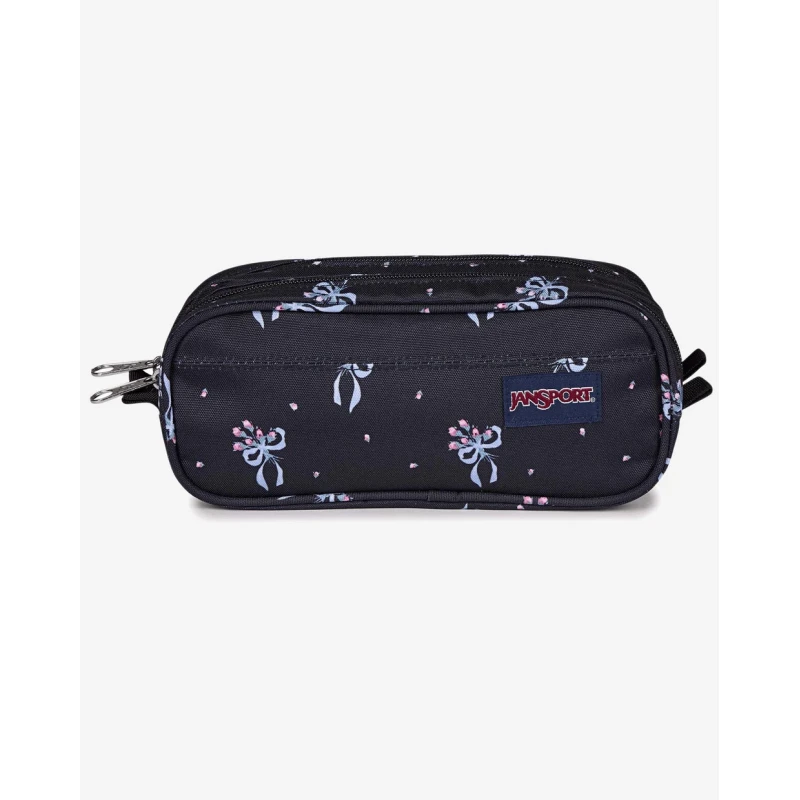 JanSport Large Accessory Pouch in Pastel Petal Black, with two compartments and dual zippers, 1.3L capacity for organizing pens, cables and daily supplies - JanSport
