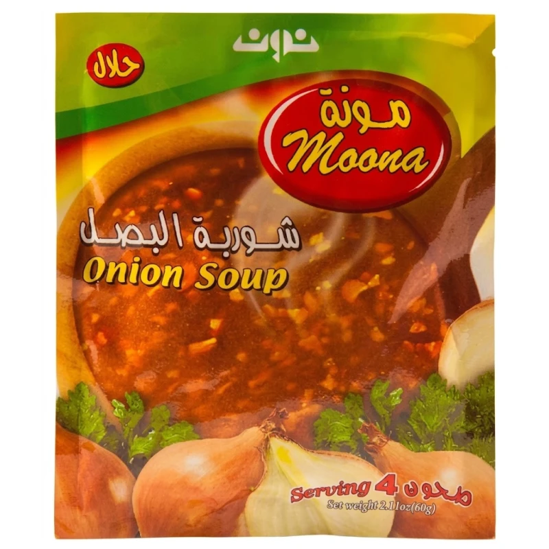 نون مونة شوربة البصل 60 غرام، شوربة دافئة بنكهة البصل الغنية، سهلة وسريعة التحضير، مثالية كوجبة خفيفة أو طبق جانبي شهي - نون