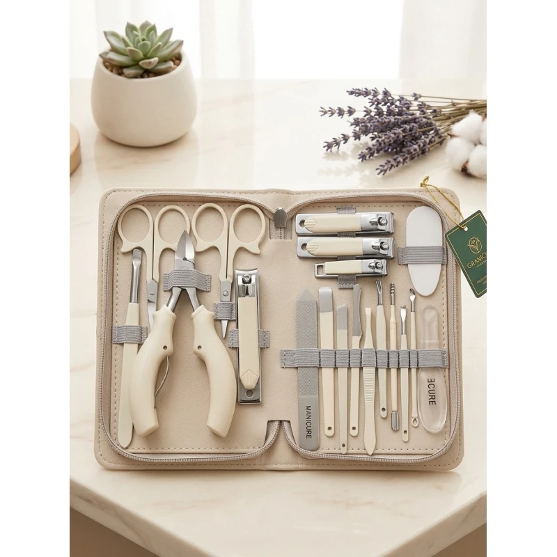Professional Stainless Steel Nail Clippers Set in Beige | Manicure Tools with Durable Carrying Case | Compact and Portable Nail Care Kit for Travel and Daily Use