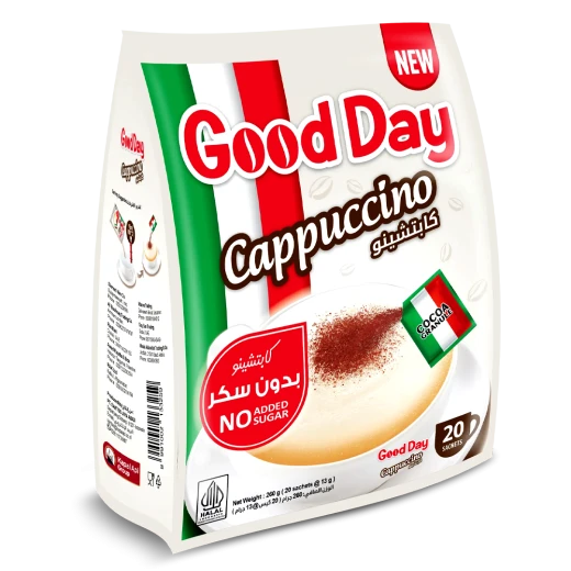 قود داي GOOD DAY كابتشينو بدون سكر 20 × 13 غم – قهوة كابتشينو سريعة التحضير بنكهة غنية وقوام كريمي لذيذ للاستمتاع في أي وقت قود داي GOOD DAY كابتشينو بدون سكر 20 × 13 غم – قهوة كابتشينو سريعة التحضير بنكهة غنية وقوام كريمي لذيذ للاستمتاع في أي وقت
