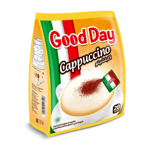 قود داي GOOD DAY قهوة كابتشينو سريعة التحضير 25 غم × 20 ظرف – مشروب كابتشينو غني بنكهة القهوة وقوام كريمي لذيذ وسهل التحضير قود داي GOOD DAY قهوة كابتشينو سريعة التحضير 25 غم × 20 ظرف – مشروب كابتشينو غني بنكهة القهوة وقوام كريمي لذيذ وسهل التحضير