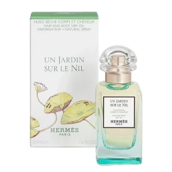 زيت الشعر والجسم هيرمس Un Jardin Sur Le Nil بحجم 50 مل، زيت معطر فاخر يمنح الشعر والبشرة نعومة وانتعاشًا مع لمسة عطرية أنيقة ومميزة