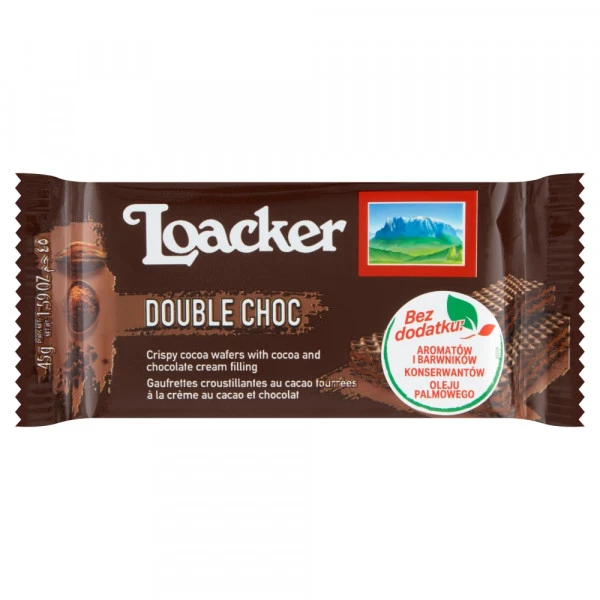 لواكر كلاسيك دبل تشوك ويفرز بكريمة الكاكاو والشوكولاتة 45 جرام - Loacker