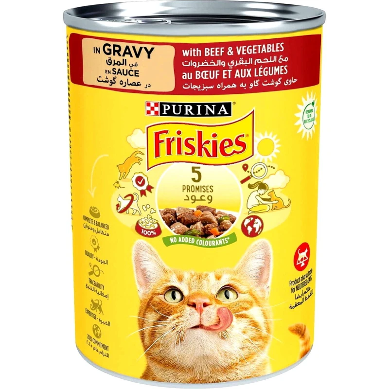 بوراينا فريسكس طعام قطط رطب باللحم البقري والدجاج والخضروات في مرق 400 جرام - Purina Friskies
