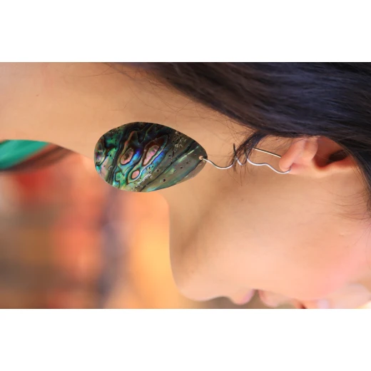 Handmade Natural Abalone Shell Earrings with Elegant Geometric Design, Lightweight & Comfortable, Featuring Handcrafted Sterling Silver Ear Wires and Unique Iridescent Colors - Sahar Jewelery - Image 3