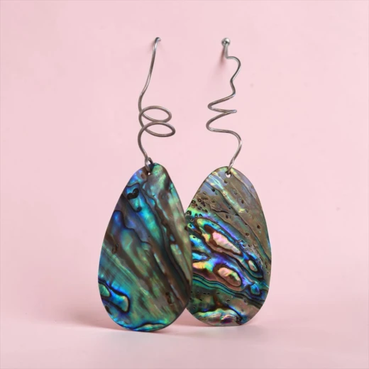 Handmade Natural Abalone Shell Earrings with Elegant Geometric Design, Lightweight & Comfortable, Featuring Handcrafted Sterling Silver Ear Wires and Unique Iridescent Colors - Sahar Jewelery - Image 2
