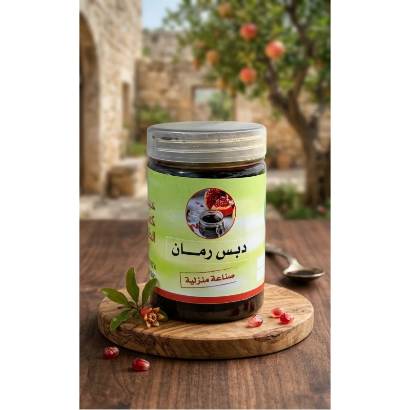 دبس الرمان الطبيعي – صلصة رمان مركزة بطعم حلو وحامض وقوام غني، مثالية للسلطات والمشاوي والتتبيلات والمقبلات والوصفات الشرقية، لإضافة نكهة مميزة ولذيذة خيرات كفرسوم - خيرات كفرسوم