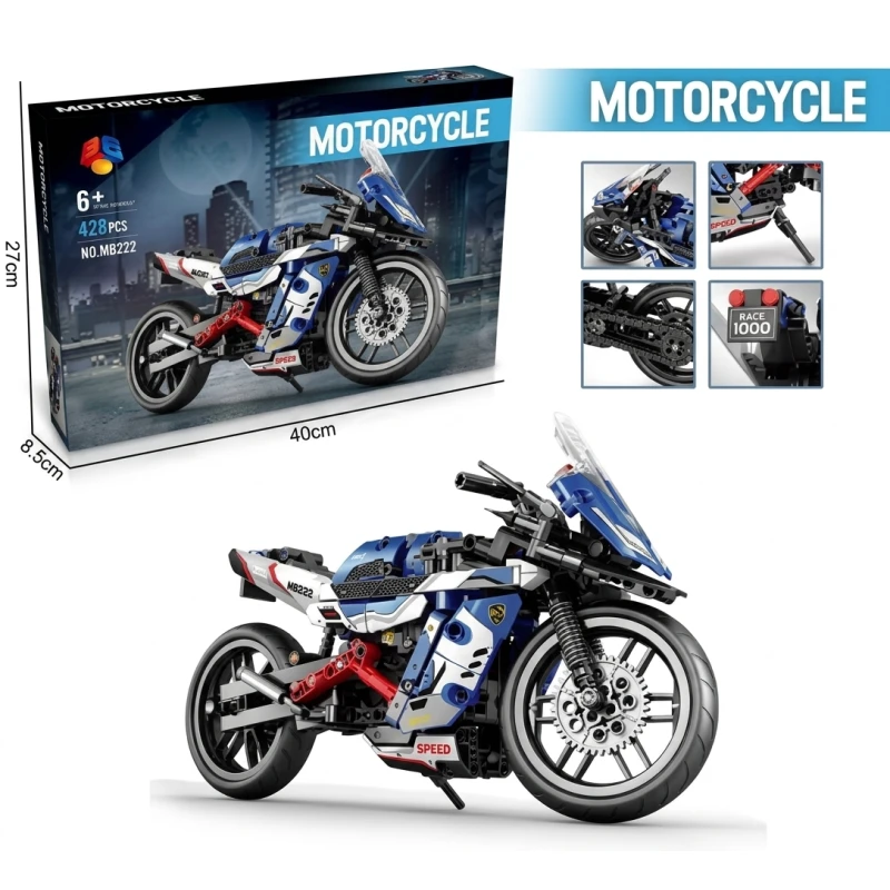 Motorcycle Building Set MB022 with 426 Pieces, a Fun Construction Toy for Kids with Rubber Tires, Designed to Encourage Creativity and Building Skills