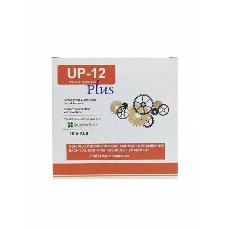 Up-12 Plus Oral Vial Vitamin B12, 10 Vials, Vitamin B12 Dietary Supplement to Support Energy, Nervous System Health and Red Blood Cell Formation - Up-12 Plus