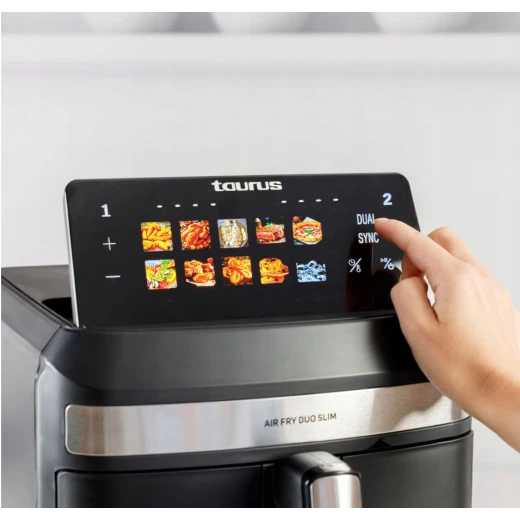 قلاية هوائية توروس DUO SLIM AF2602 سعة 13 لتر، تصميم واسع وعملي، تقنية الهواء الساخن لتحضير أطعمة مقرمشة ولذيذة مع استخدام كمية أقل من الزيت - تاوروس - Image 2