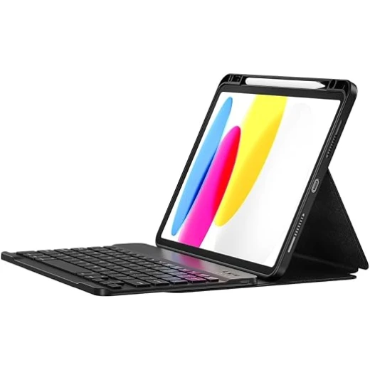 جراب لوحة مفاتيح WiWU الواقي لأجهزة iPad مقاس 10.2 بوصة و10.5 بوصة، لوحة مفاتيح بلوتوث عربية مع لوحة لمس دقيقة مدمجة، غطاء ذكي مقاوم للصدمات مع حامل قلم - أسود - وي وُو - Image 3