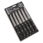 Pinti Steak Knife Set with Wooden Handles, 6 Pieces, Black, Sharp & Durable Blades, Elegant Comfortable Design, Ideal for Cutting Steaks and Everyday Dining - Pinti