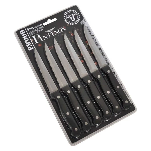 Pinti Steak Knife Set with Wooden Handles, 6 Pieces, Black, Sharp & Durable Blades, Elegant Comfortable Design, Ideal for Cutting Steaks and Everyday Dining Pinti Steak Knife Set with Wooden Handles, 6 Pieces, Black, Sharp & Durable Blades, Elegant Comfortable Design, Ideal for Cutting Steaks and Everyday Dining