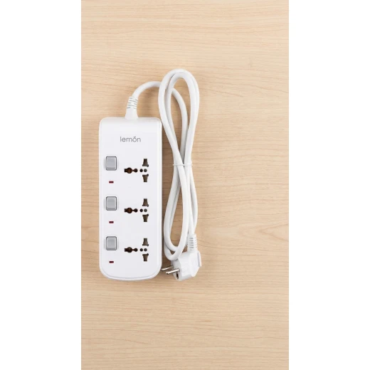 LEMON SL3910-3M 3-Way Extension Socket – EU Plug, 16A 250V, Individual Switches with Indicator Lights, Child Protection, Heavy Duty 1.5mm² Cable, 1.5m Length