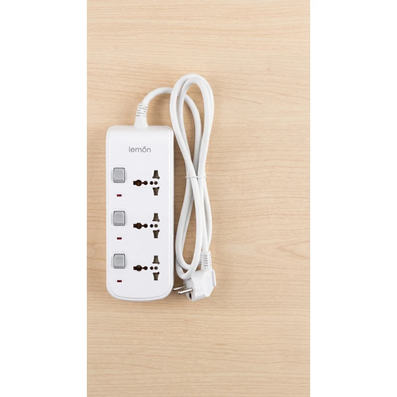 LEMON SL3910-3M 3-Way Extension Socket – EU Plug, 16A 250V, Individual Switches with Indicator Lights, Child Protection, Heavy Duty 1.5mm² Cable, 1.5m Length - Lemon