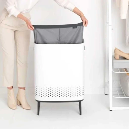 سلة غسيل Brabantia Bo عالية بفتحتين، سعة 2×45 لتر، باللون الأبيض، تصميم أنيق وعملي لفرز الملابس وتنظيم الغسيل وتوفير المساحة - برابانتيا - Image 2