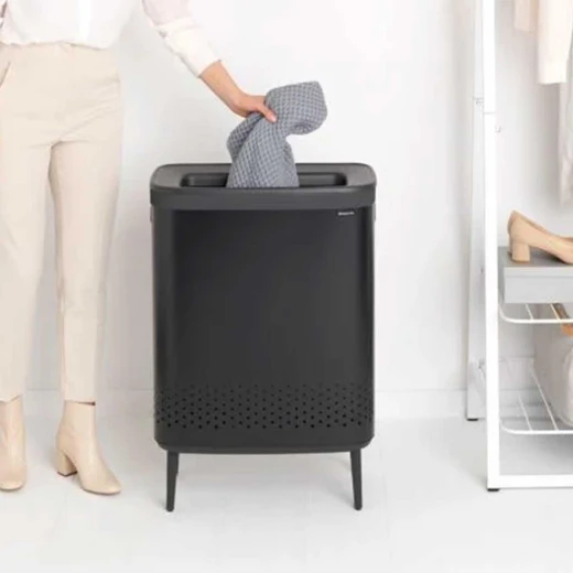 Brabantia Bo Laundry Bin Hi 2x45 Liter Matt Black, Double Compartment Laundry Basket for Easy Clothes Sorting, Space-Saving Design with Elegant Modern Style - Brabantia - Image 2