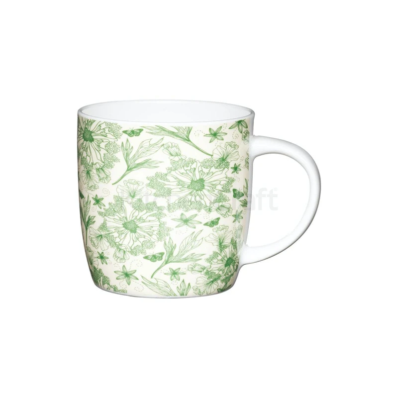KitchenCraft Botanical Leaf Mugs 425ml White & Green - KitchenCraft