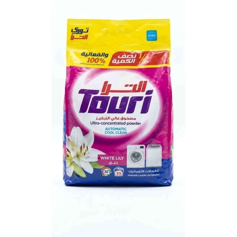 توري مسحوق غسيل ملابس ألترا أوتوماتيك 1750 غ برائحة الزنبق - تركيز عالي بنصف الكمية وفعالية 100% لتنظيف عميق وانتعاش يدوم طويلاً - توري