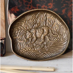 KitchenCraft Art Embossed Serving Dish with Leopard Design 24x21cm Gold