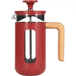 Pisa 3 Cup Cafetiere 350ml Red French Press Coffee Maker - Premium Stainless Steel Glass Coffee Percolator for Home & Office Brewing
