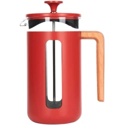 KitchenCraft Pisa 8 Cup Cafetiere 1 Litre Red French Press Coffee Maker - Premium Stainless Steel Glass Percolator for Home & Office Brewing
