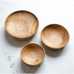 KitchenCraft Art Wooden Bowl Set of 3 Pieces – Rustic Natural Design for Serving Salads & Snacks, Adding an Elegant Warm Touch to Your Table