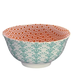 AMICI Ceramic Bowl 15.5cm Fan Pattern – Classic Geometric Printed Bowl for Salads, Soups & Snacks, Elegant Stylish Touch for Everyday Dining Table