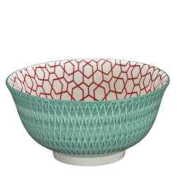 AMICI Ceramic Bowl 15.5cm Turquoise Rhombuses – Geometric Printed Bowl for Salads, Soups & Snacks, Vibrant Turquoise Touch for Everyday Dining Table
