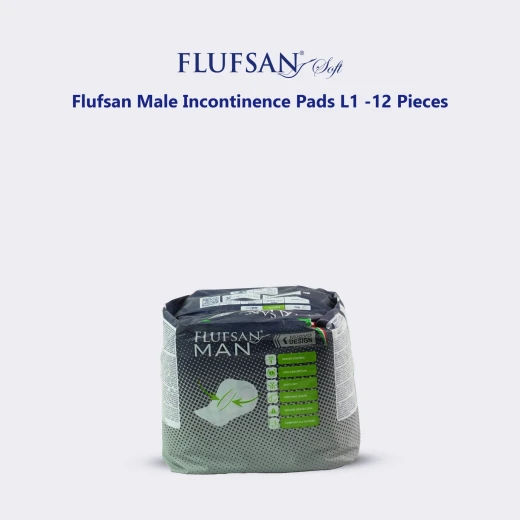 Flufsan Male Incontinence Pads L1, 12 Pieces, Made in Italy, Highly Absorbent, Odor Control, Quick Dry, Disposable, Extra Protection Design Flufsan Male Incontinence Pads L1, 12 Pieces, Made in Italy, Highly Absorbent, Odor Control, Quick Dry, Disposable, Extra Protection Design