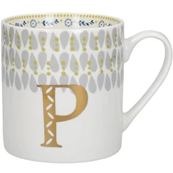 Alphabet Ceramic Mug Novelty Letter P 350ml – Stylish Coffee & Tea Cup with Ergonomic Handle, Fun Personal Gift Idea for Friends & Family Use