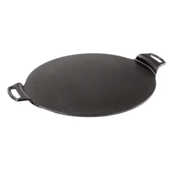 Cast Iron Pizza Pan Dia 38cm Black, Heavy-Duty Round Baking Sheet, Even Heat Distribution Skillet for Crispy Crusts in Oven & Stovetop