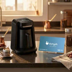 Arzum Okka Rich Spin Turkish Coffee Machine OK0016-RK with 10 JOD Dumyah Gift Voucher – Enjoy Authentic Turkish Coffee at Home with Elegant Design and an Easy, Convenient Brewing Experience