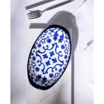 Madame Coco Reve Bleu Ellis Oval Porcelain Plate, Elegant Serving Dish for Appetizers, Desserts and Snacks, Size 19 × 10.3 × 2.7 cm - Madame COCO