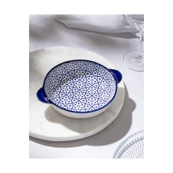 Madame Coco Reve Bleu Lucida Round Porcelain Plate, Elegant Modern Serving Dish for Appetizers, Desserts and Snacks, Size 19.3 × 15.5 × 3.8 cm