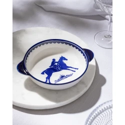Madame Coco Reve Bleu Tierra Round Porcelain Plate, Elegant Modern Serving Dish for Appetizers, Desserts and Snacks, Size 19.3 × 15.5 × 3.8 cm