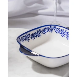 Madame Coco Reve Bleu Orva Square Porcelain Plate, Elegant Modern Serving Dish for Appetizers, Desserts and Snacks, Size 17.6 × 13.5 × 3.8 cm