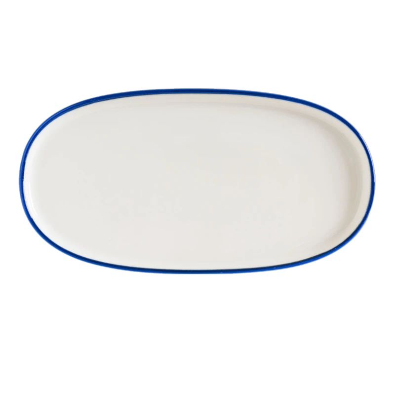 Linea Blue Hygge Porcelain Oval Plate 34cm, Elegant Large Oval Serving Platter Tray, Scratch-Resistant Everyday Hospitality Tableware - Bonna
