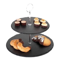 APS 2 Tier Etagere Stand Slate Dia 25cm and 20cm Black