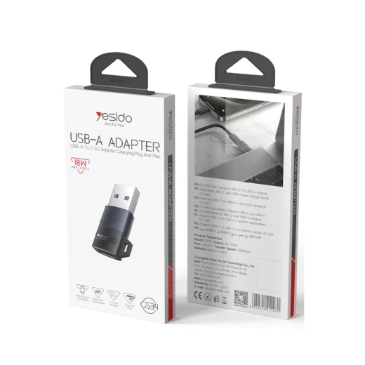 يسيدو GS34 محول USB إلى تايب-سي 480 ميجابت في الثانية بيانات وشحن سريع 18 واط OTG أسود - يسيدو - Image 3