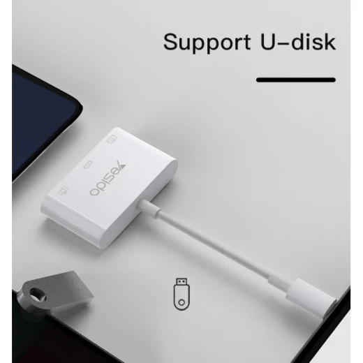 يسيدو GS17 محول 3 في 1 بمنفذ Type-C OTG، كابل مقسم شاحن سريع أنثى إلى ذكر أبيض - يسيدو - Image 4