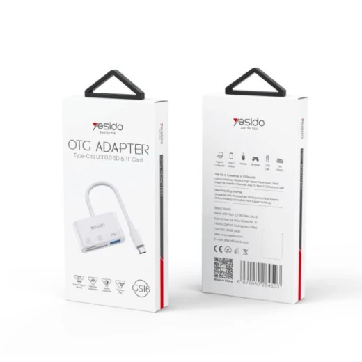 يسيدو GS16 محول USB-C إلى USB 3.0 OTG مع فتحة بطاقة TF SD وشحن سريع PD أبيض - يسيدو - Image 3