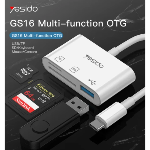 يسيدو GS16 محول USB-C إلى USB 3.0 OTG مع فتحة بطاقة TF SD وشحن سريع PD أبيض - يسيدو - Image 4