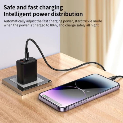 كابل شحن وبيانات يسيدو YESIDO CA193 بطول 3 متر، USB-C إلى Lightning بقدرة 27 واط، كابل شحن سريع PD بتصميم نايلون مضفر، متين للآيفون - يسيدو - Image 3